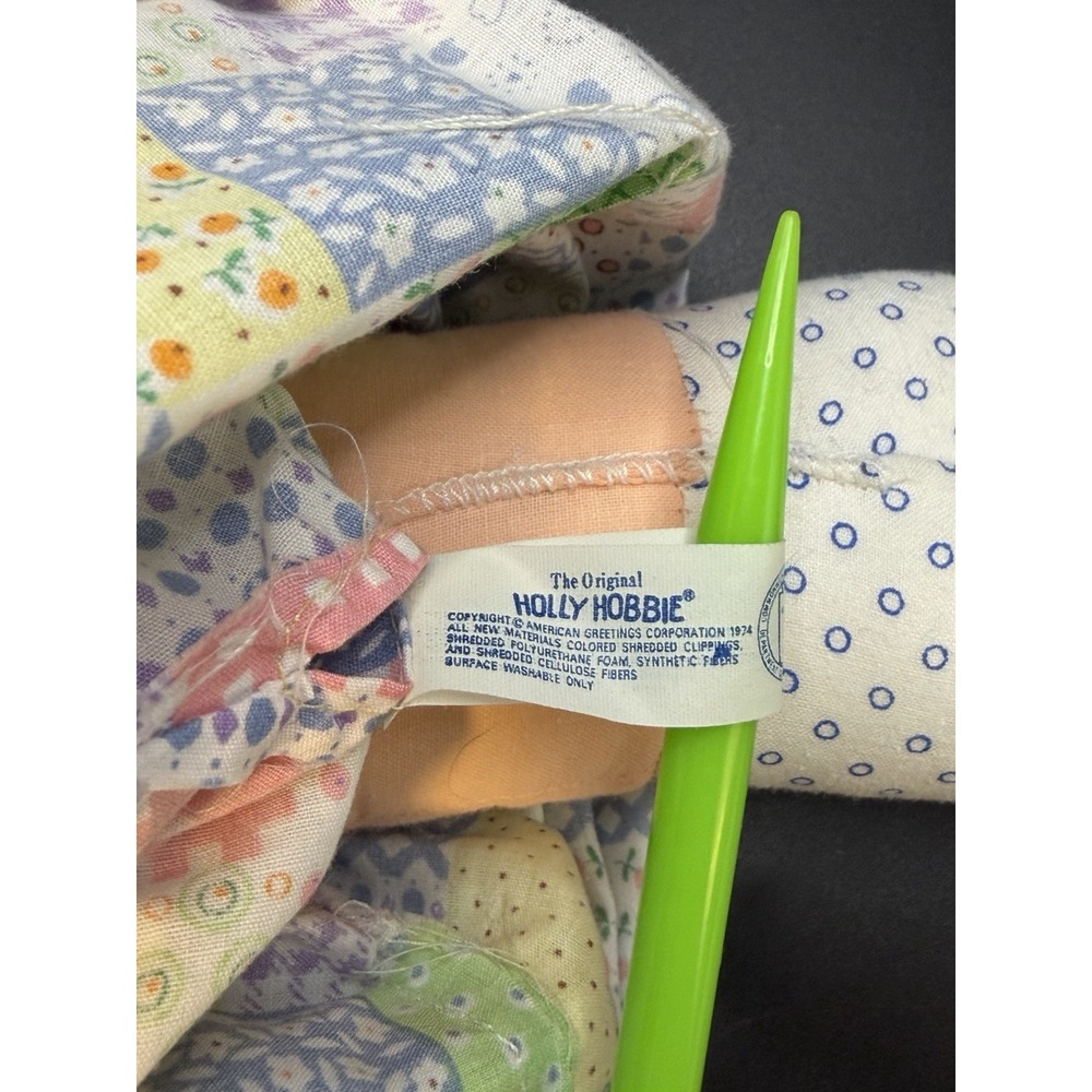 Vintage 1974 Holly Hobbie Rag Doll Knickerbocker Patchwork Dress Blue Bonnet 17" - Picture 9 of 15